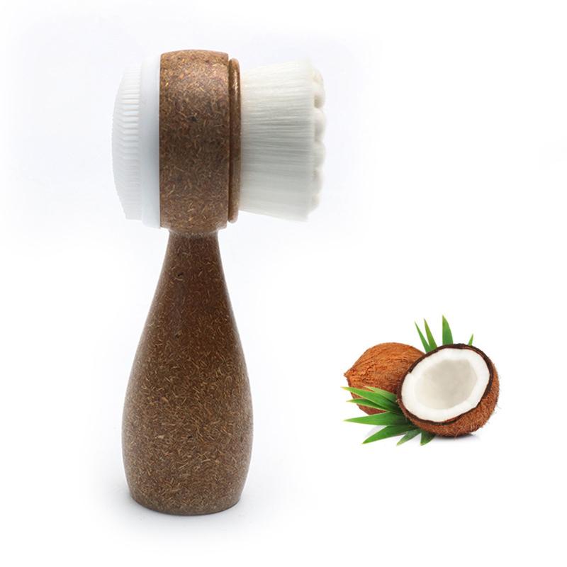 

Coconut Wood Handle Facial Brush – Double-Sided Exfoliating Cleanser for Pore Cleaning and Blackhead Removal
