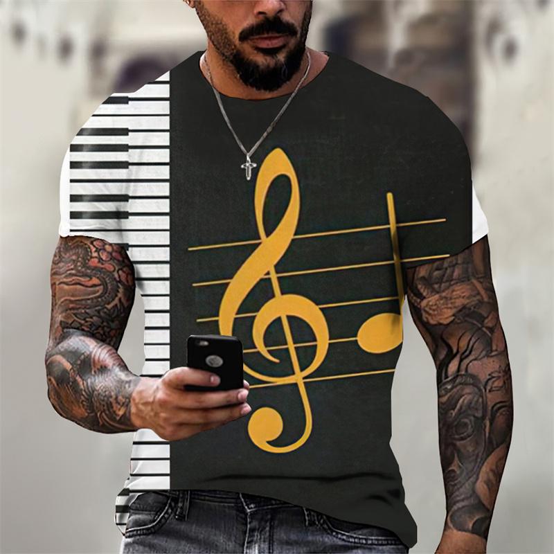 3D Gedrucktes Musik T-Shirt Für Männer Klavier Muster T-Shirts Sommer Lässige Übergroße T-Shirts Rundhals Oberteile Kurzarm Streetwear