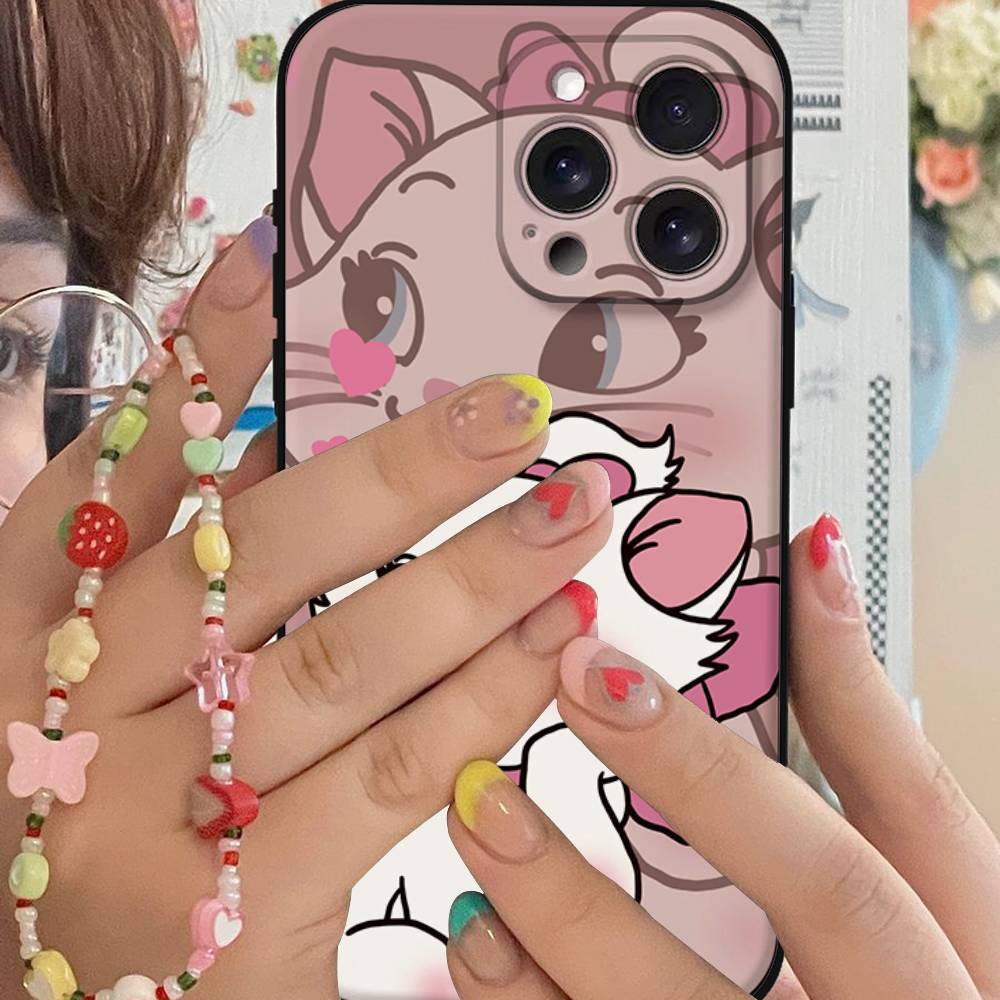 M-Marie Cat Cute Phone Case For IPhone 1716 15 14 13 Pro Max 11 12 Mini X Xs XR Black Silicone Cover