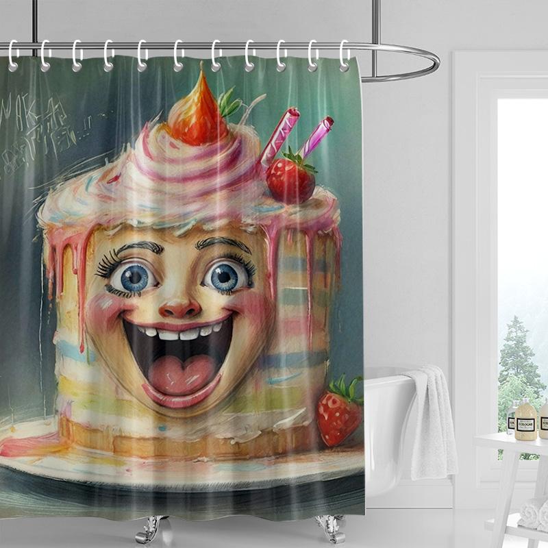 Cute & Quirky Cupcake-Themed Shower Curtain Washable Dirt-Resistant Shower Head waterproof Polyester Bath Curtain For Home Decor