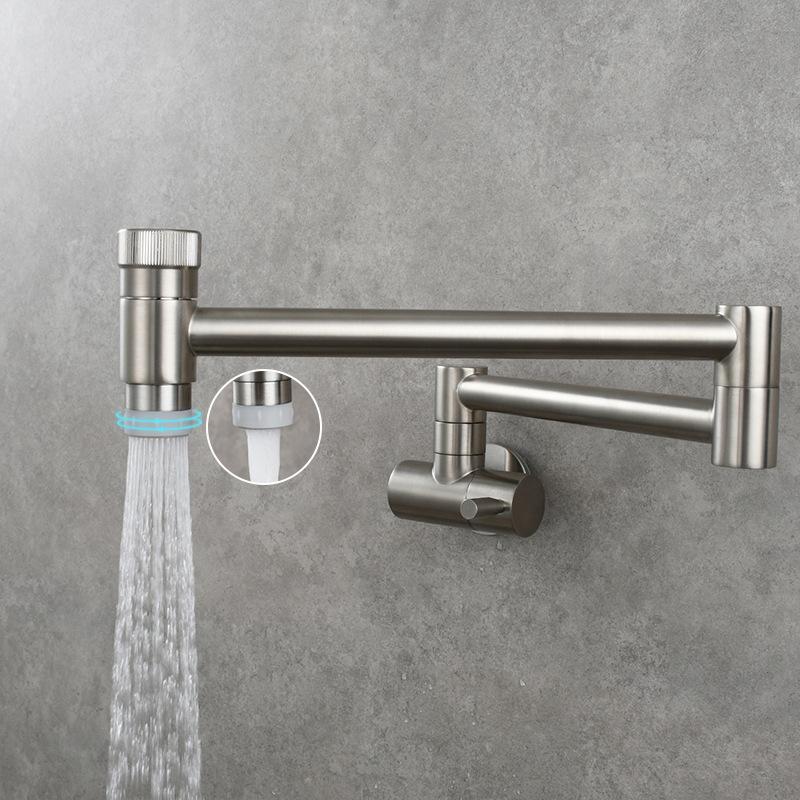 Brass Kitchen Wall Mounted Sink Faucet Rotary Folding Single Cold Faucet Single Hole Single Handle Vegetable Basin Tap