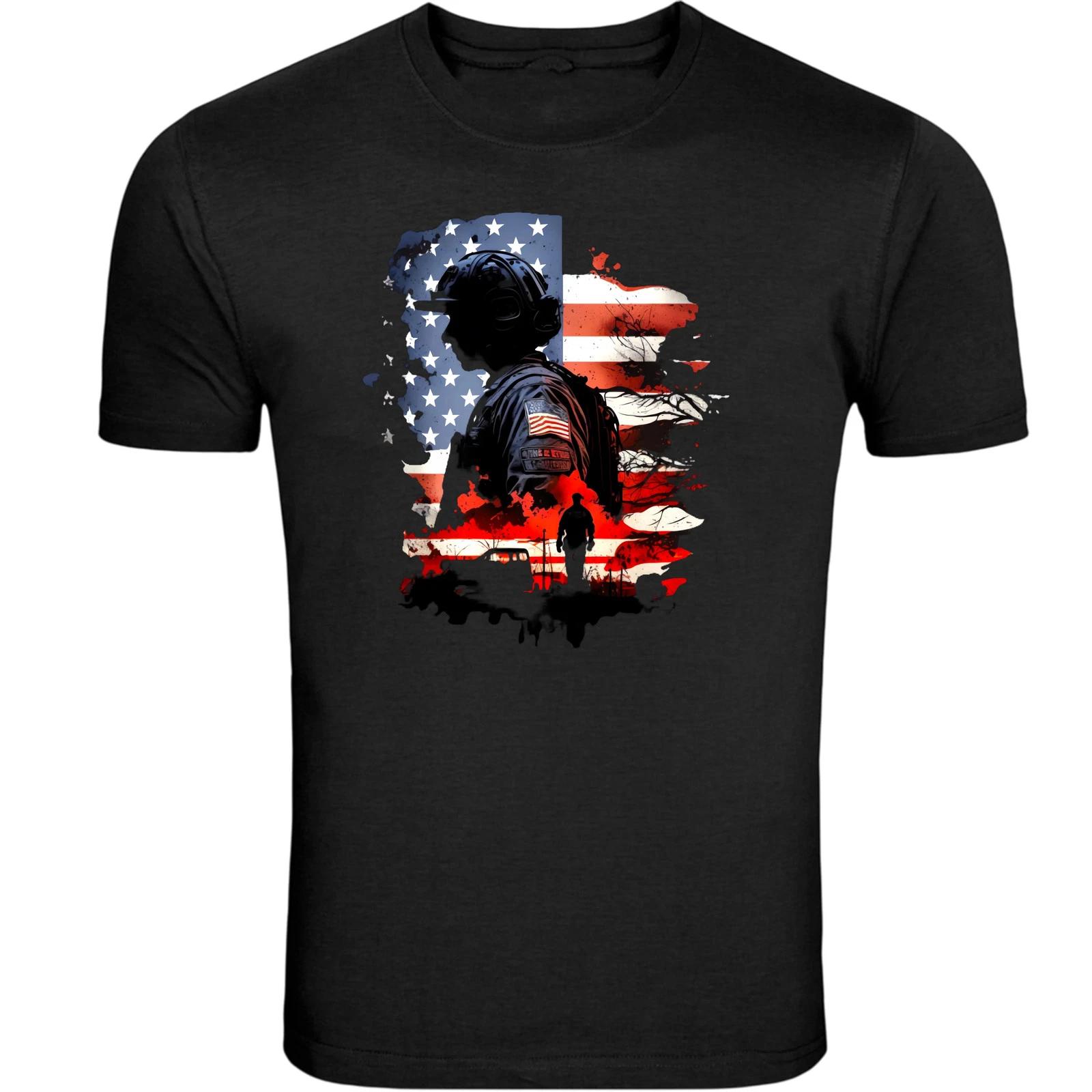American Soldier Black and White Unisex T-Shirt Tee S -5XL S