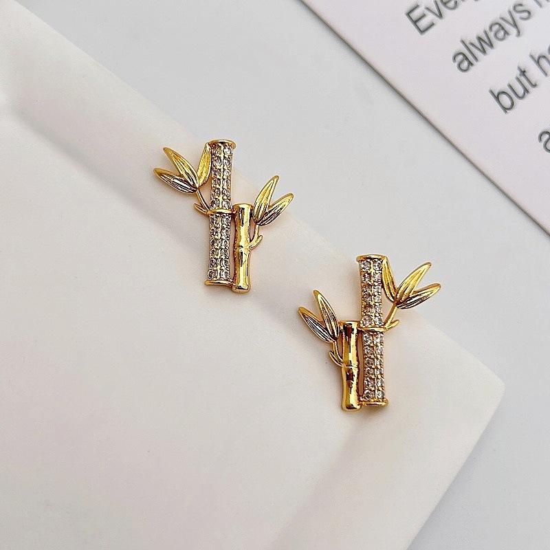 Gaosheng Bamboo Stud Earrings Creative Unique Personality Zircon Stud Earrings Light Luxury Fashion Earrings