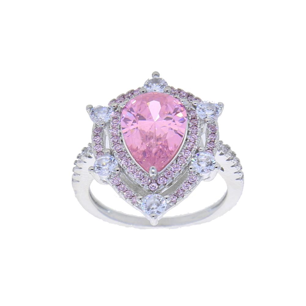 2022 Iced Out Bling pink Girl Micro Pave Cz Double Layer White pink Drop Water Shape Diamond Women Ring