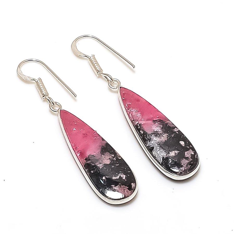 Natural Rhodonite Gemstone 925 Sterling Silver Jewelry Earring 1.97  AE-12087