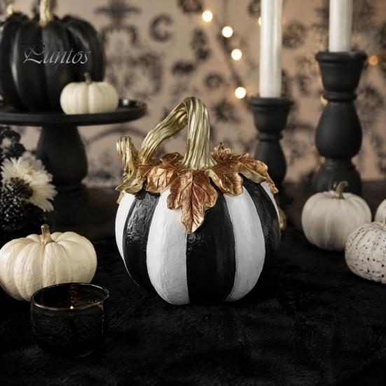 Halloween Pumpkin Decor Black And White Striped Ornament, Retro Style Resin Sturdy Indoor Desktop Decoration Tabletop Centerpiece, Ornament