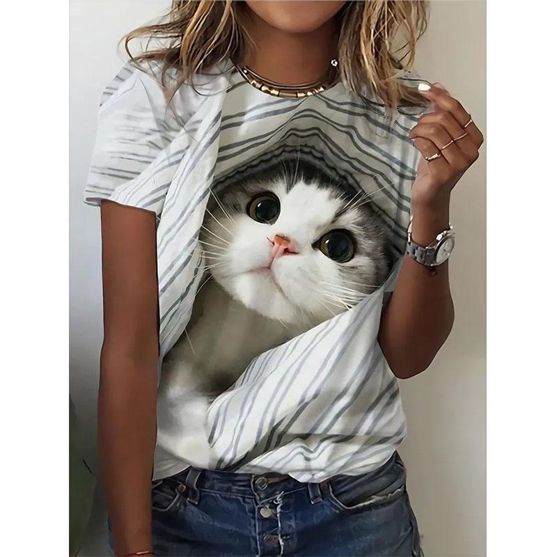 New Kitten Animal T-shirt Cat 3D Print Summer Women Short Sleeve T Shirts Streetwear Harajuku Y2k Tops Woman Girls Tees Clothing