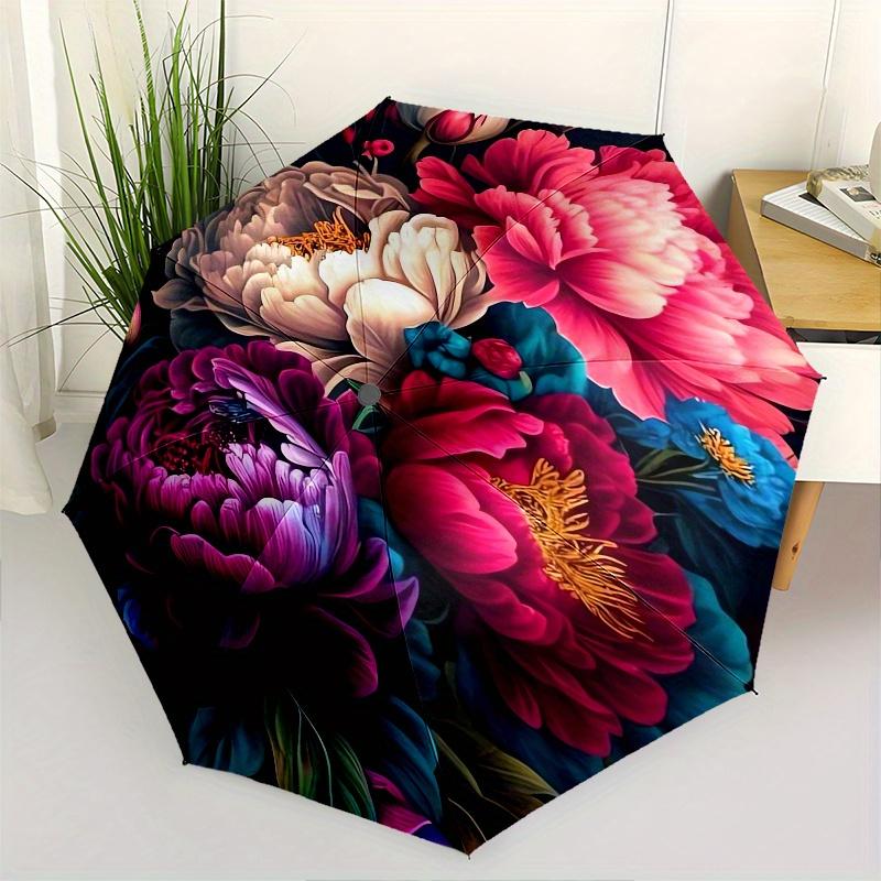 

Floral Artistry Colorful Bouquet Theme 8 Bone Hand Automatic Folding Umbrella, Compact and Portable Design, A Perfect Gift for Birthday, Chr