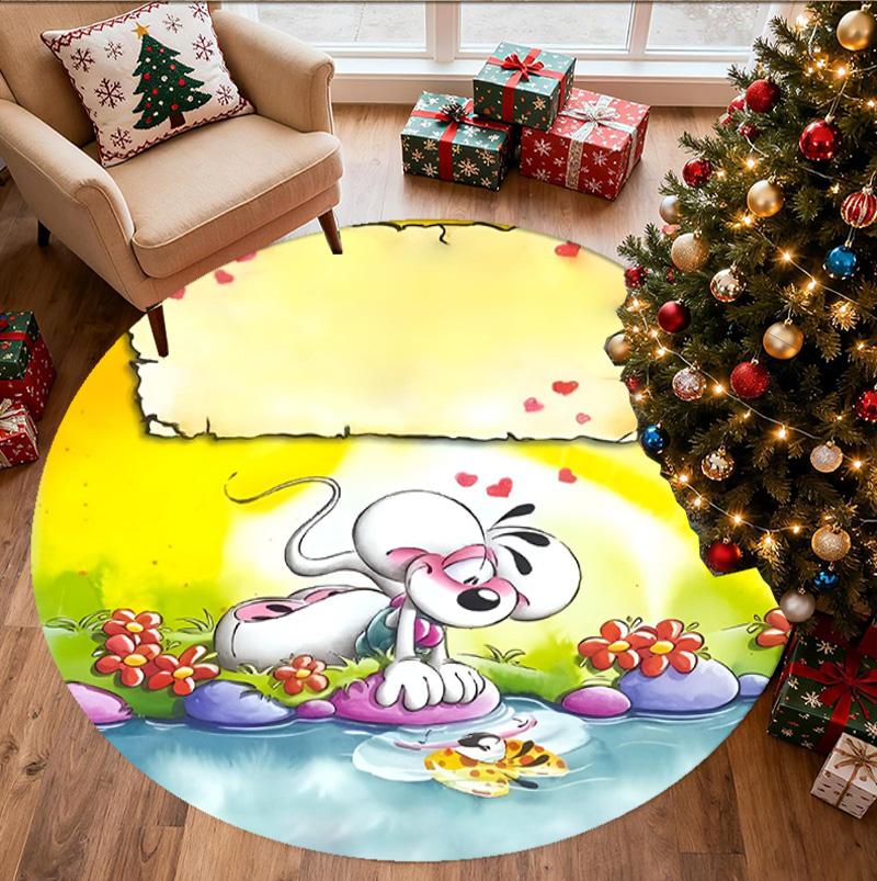 Diddl Pattern Round Rug, Indoor/Outdoor Mat, for Picnic, Gameroom, Bedroom, Office, Living Room, Home Decor Carpet, Birthday Gift