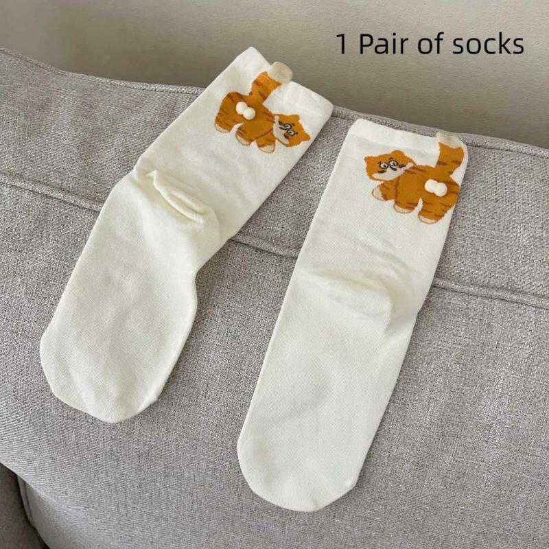 

1/2 пары мультяшные милые кошачьи носки для спорта для женщин, девушек, летние носки средней длины, забавные мультяшные носки с кошачьими бубенчиками as the picture