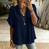 Women Casual V Neck Shirt Fringe Trim Short Sleeve Blouse Button Detail Loose Fit Top for Everyday Wear