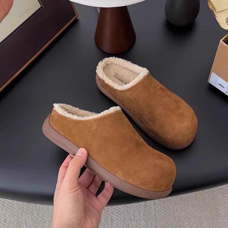 Fashion Winter Women Warm Fur Mules Slippers Fashion Cover Toe Slides Comfort Casual Female Home Cotton Shoes