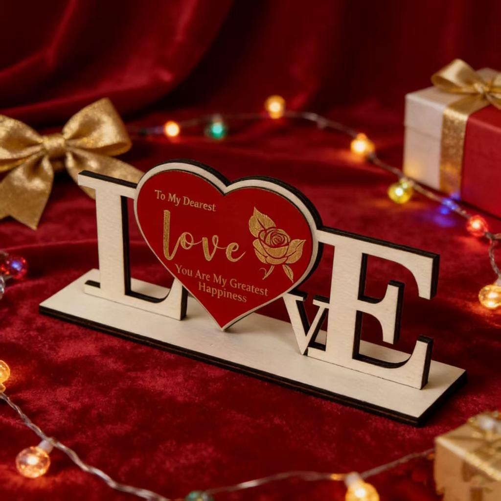Wooden Love Heart Decor – Handcrafted Wooden Keepsake for Valentine's Day, Anniversary & Couple Gift, Romantic Home Accent