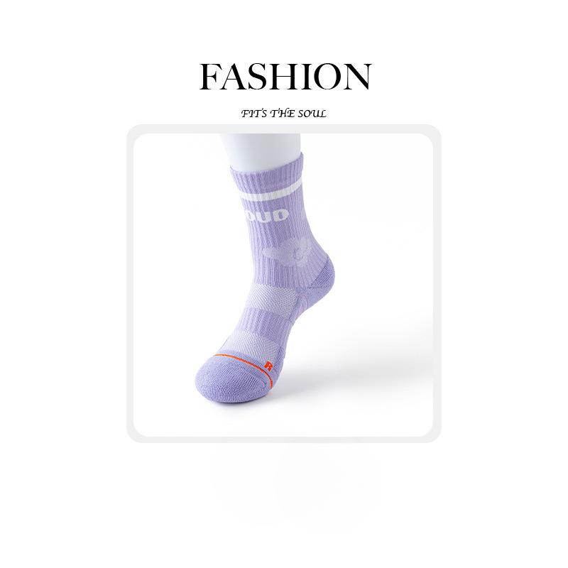 Female Spring and Autumn Striped Letters Professional Badminton Tennis In Tube Cotton Socks