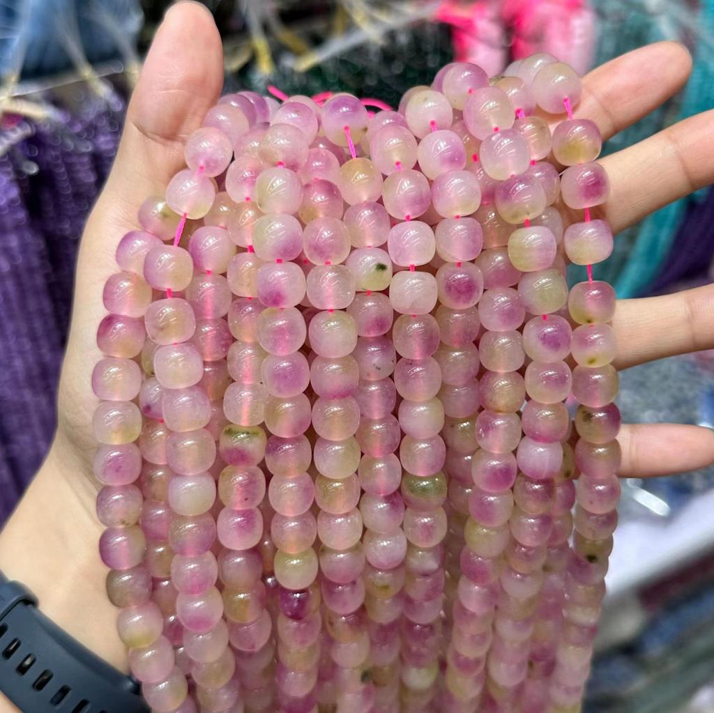 9x10 Natural Chalcedony Beads: Multicolor Morganite, Tourmaline, Amazonite Barrel Beads for DIY Jewelry