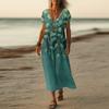 Summer Dress Women's Long Boho Beach Dress Elegant Maxi Dress V-Neck Short Sleeve Summer Tunic Dress Light Airy