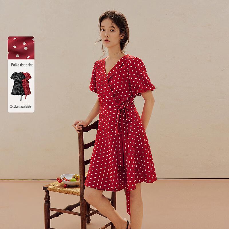 INMAN Vintage Polka Dot V-Neck Dress M