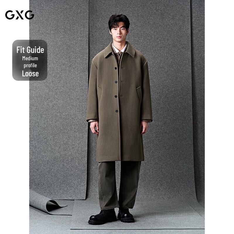 GXG Men's Deep Khaki Loose Fit Warm Commuter Long Overcoat