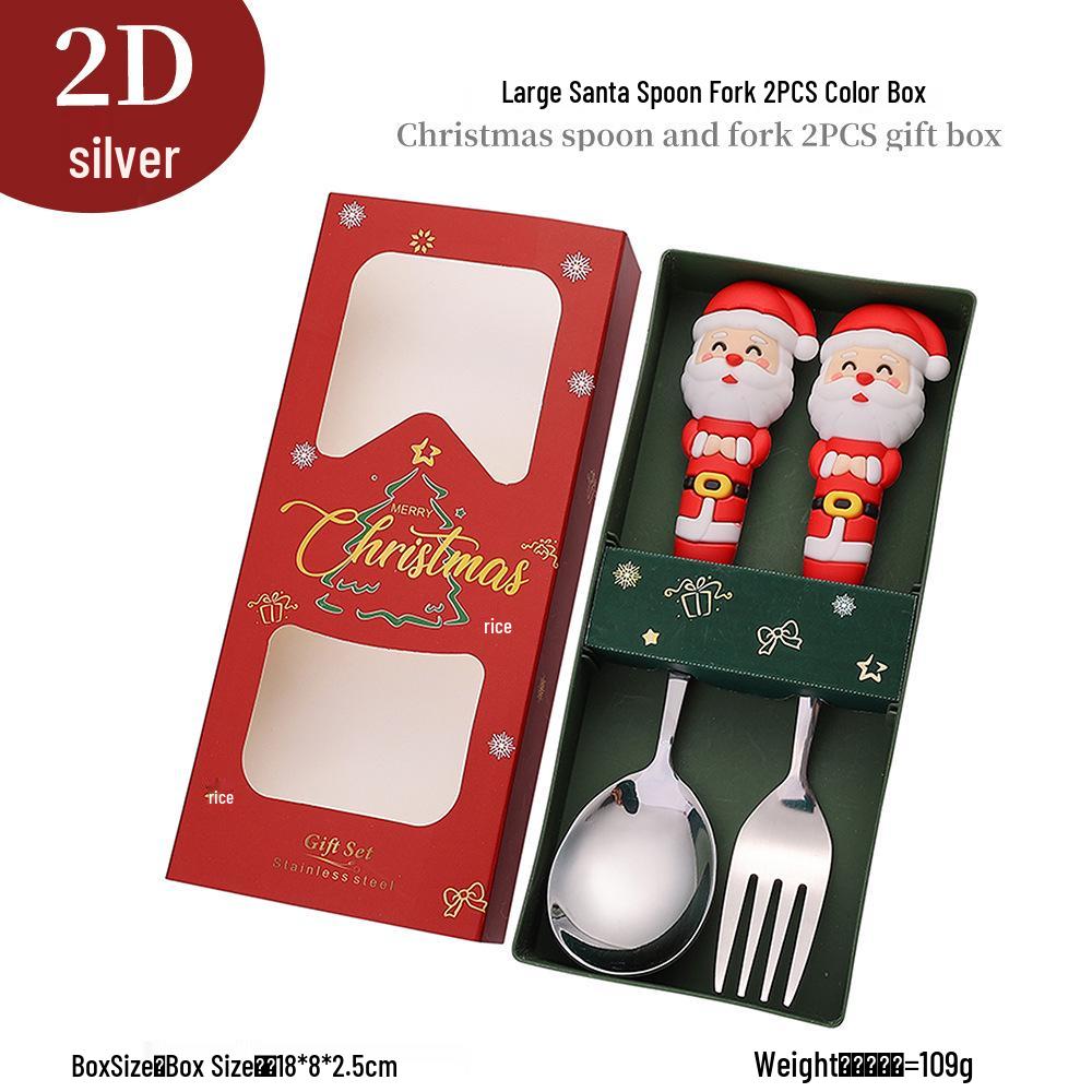 Cross-Border Christmas Cartoon Cutlery Set: Cute Tree & Snowman Dessert Spoons & Forks in Gift Box