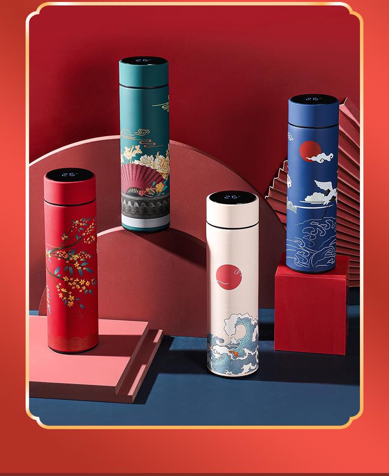 Chinese-Style Smart Insulated Water Cup with Temperature Display, Large Capacity, Customizable Logo, Business Gift