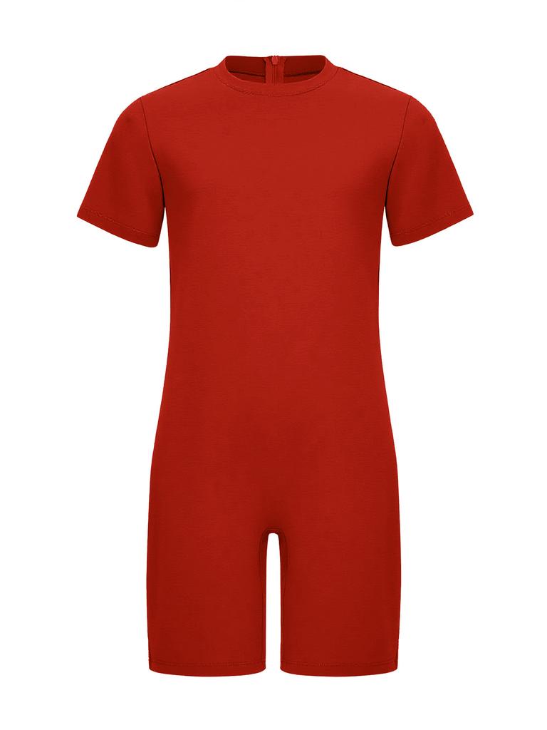 Haine Copii Nevoi Speciale Salopetă Mânecă Scurtă Gât Rotund Fermoar Invizibil la Spate Culoare Solidă Îmbrăcăminte Adaptivă Ținută Confortabilă