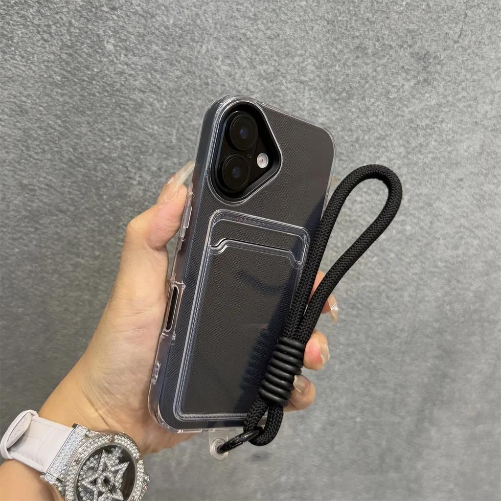 Wrist Strap Card Slot Po Clip Soft Shockproof Case For iPhone 17 16 15 14 Plus 13 12 Pro Max 11 Candy Color Lanyard Cover