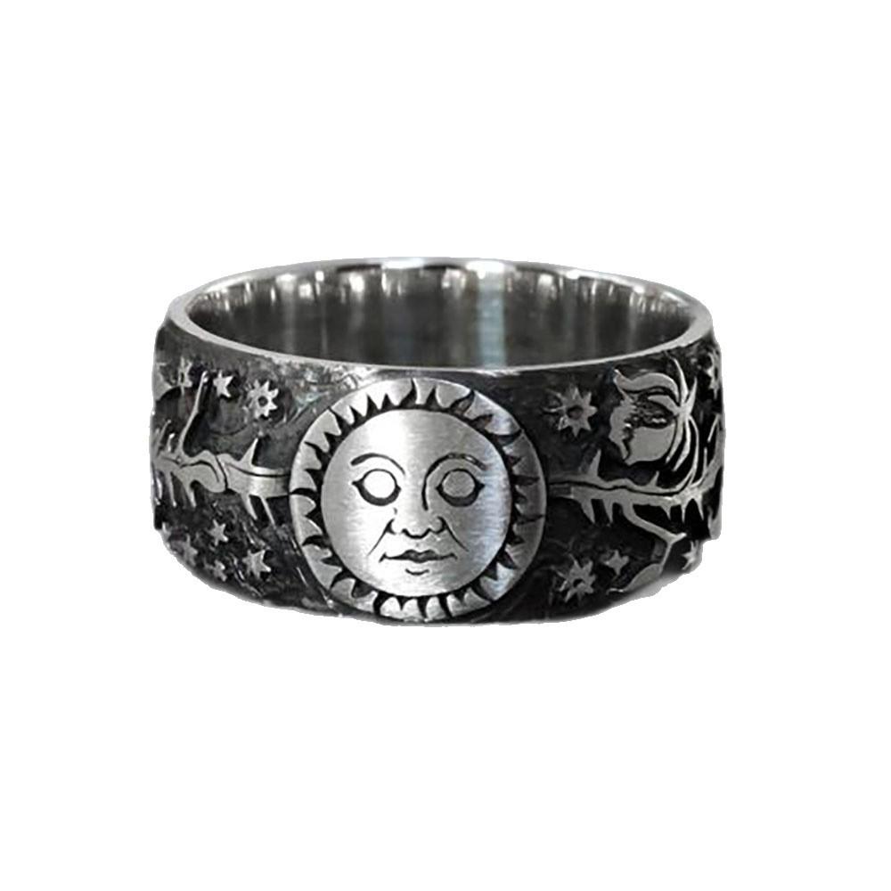 New Ring Men's Flower Facing the Sun Sun Father-in-law Retro Old Ring Punk Style