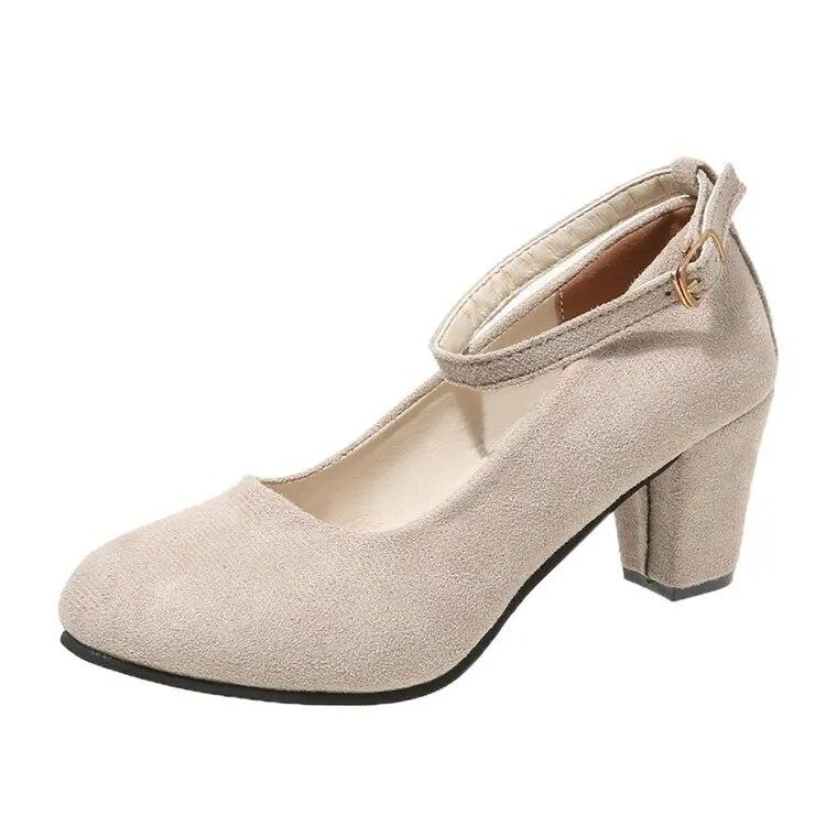 Пикантные бежевые туфли-лодочки на высоком каблуке с ремешком на щиколотке осенние туфли-лодочки из флока с круглым носком женская летняя обувь женские модные туфли-лодочки на мелкой подошве большой размер 42 35 бежевый 1794₽