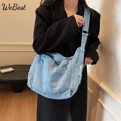 Large-capacity Commuter Denim Tote Bag, Women's Casual Shoulder Bag, Simple and Versatile Crossbody Bag
