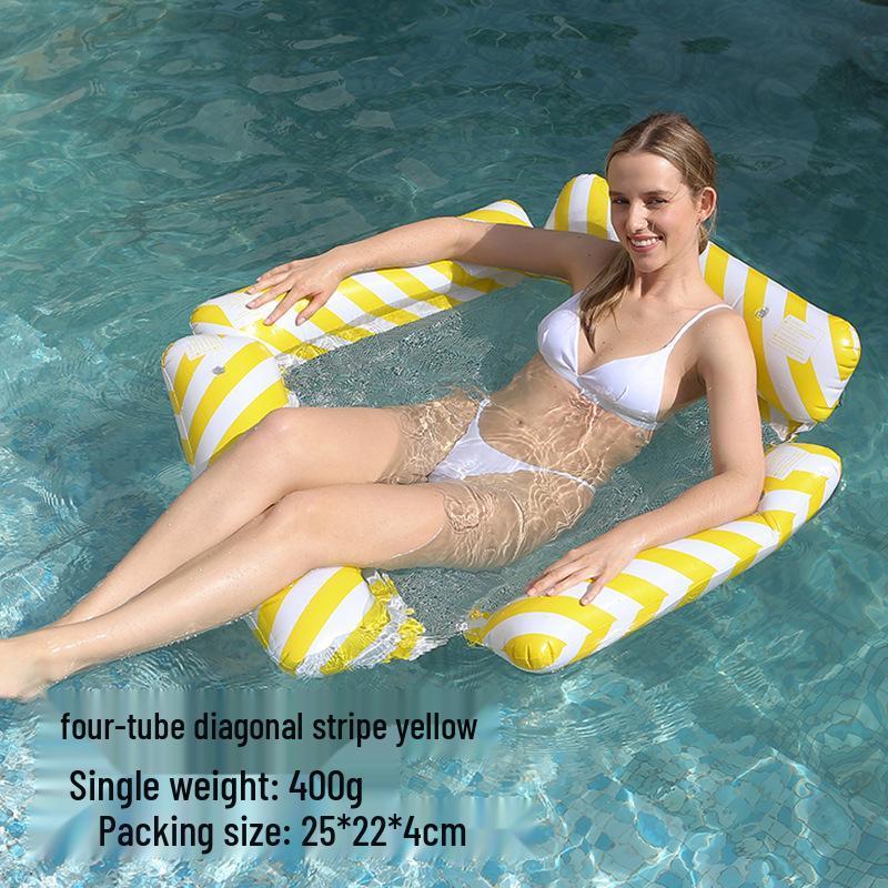 Inflatable Mesh Lounge Chair: Four-Tube Floating Hammock with Striped Foldable Design for Water Recreation