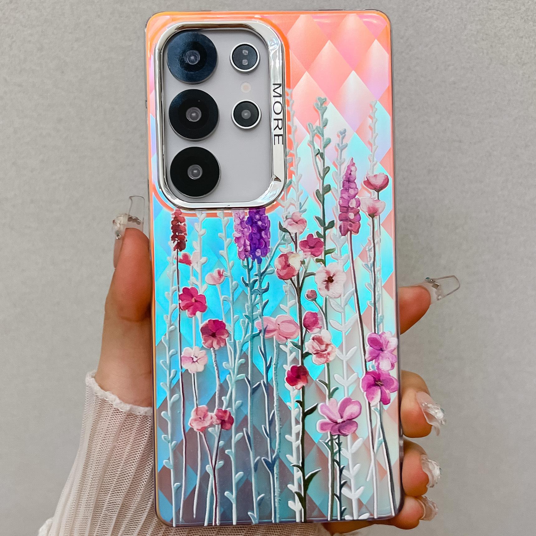 

New Electroplated Laser for Apple 16E Mobile Phone Case 15promax Small Floral for Samsung S25Ultra For SAMsung Galaxy A54 5G