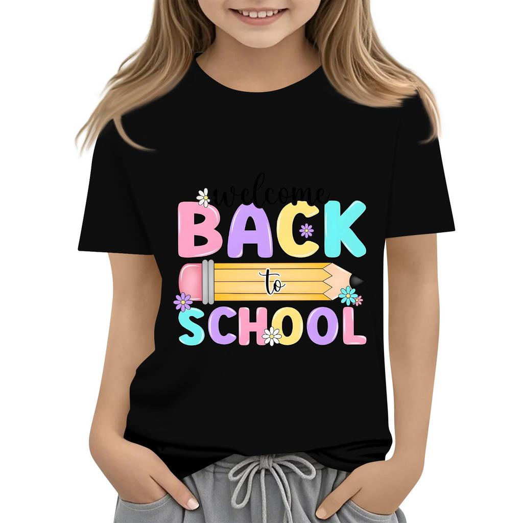 Children's Casual and Fashionable Round-Neck Printed Short-Sleeve Top for Back-to-School