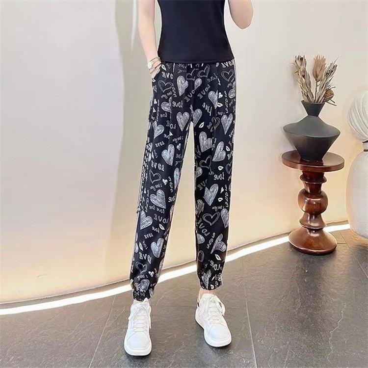 M~4XL Damskie Spodnie Sportowe z Szerokimi Nogawkami w Kształcie Brzoskwiniowego Serca 2025 - Casualowa Domowa Odzież Dziewięciopunktowa