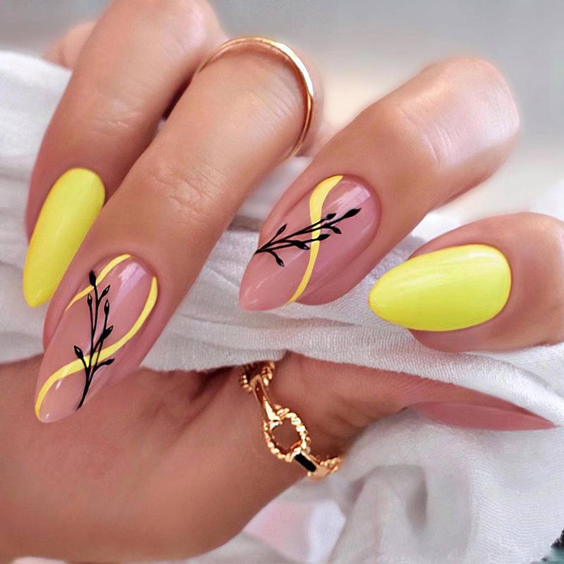 

Fluorescent Yellow Wearable False Nail Art Patches Glue Type