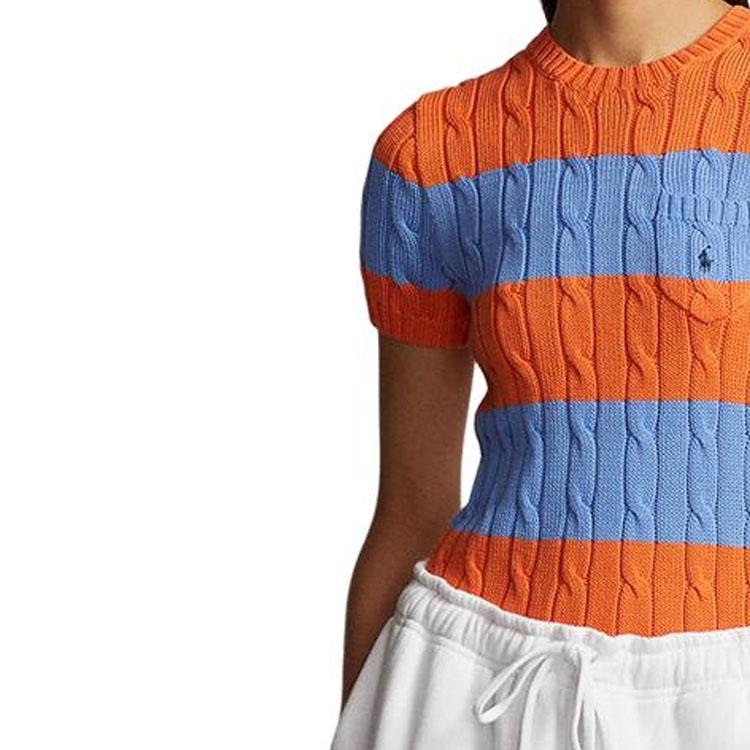 Polo Ralph Lauren SS24 Striped Cable Knit Crew Neck Slim Fit Short Sleeve Sweater Women sweater Multicolor WMPOSWENC020886-400