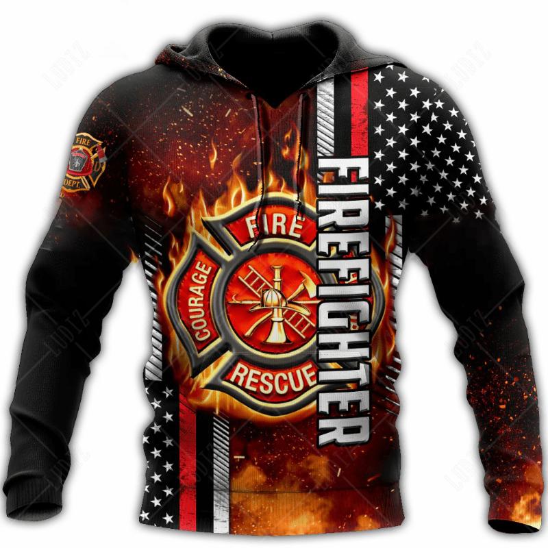 Firefighter Hoodies Men's Hoodie 3D Print Tops Autumn Long Sleeved Streetwear Designer Hooded For Men Clothing