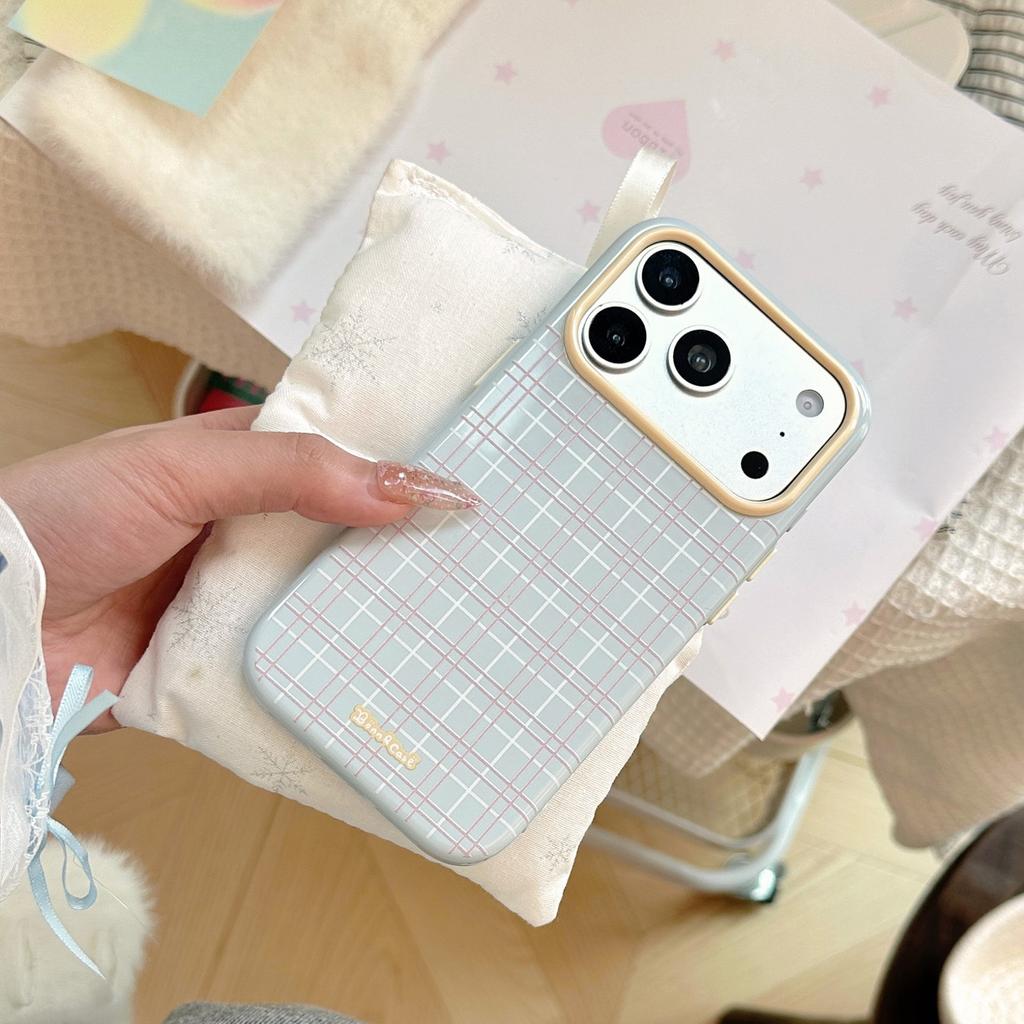 Love mirror bracket Apple 17pm mobile phone case iphone16 is suitable for 15 high value 14 soft 17 fresh plaid