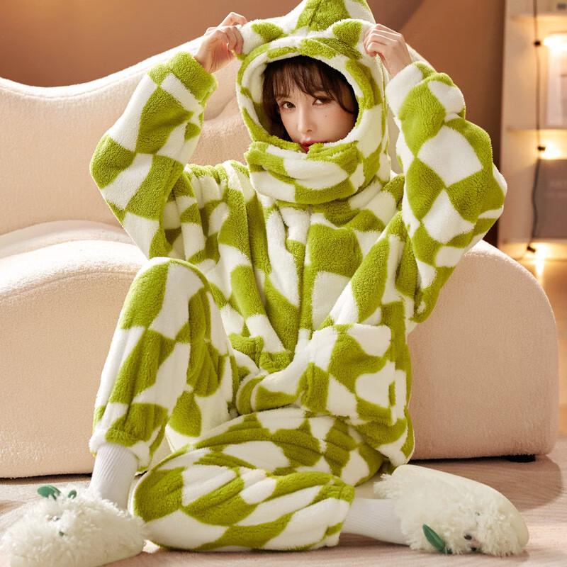 Yinuoshi Women s Flannel Hooded Pajama Set
