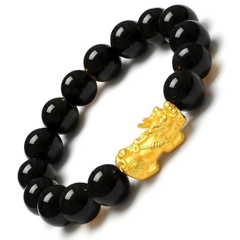 Gold-Plated Alloy Pixiu Couple Bracelets for Men & Women - Exquisite Buddhist Bead Jewelry Gifts