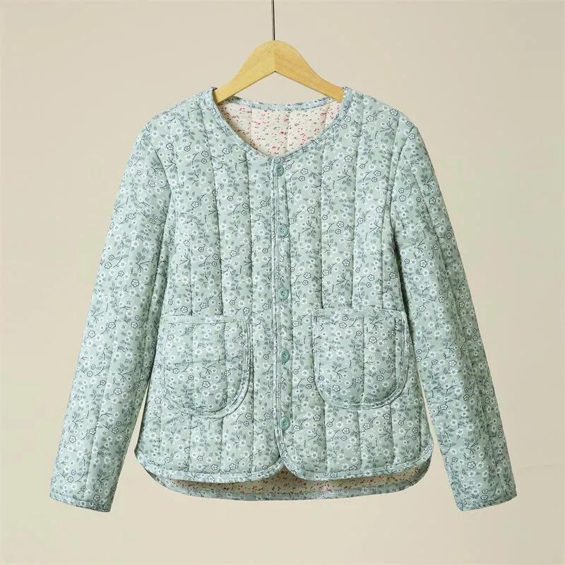 Winter Outer Wear Small Cotton-padded Jacket with Floral Lining for Women, Warm Cotton-padded Tops