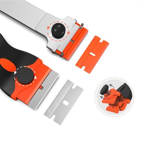 Cluoling Razor Blade Scraper for Removing Labels, Registration Stickers, Tint, Grease from Windshields, Pocket Scraper, Safety Scraper, Double-Head Gl