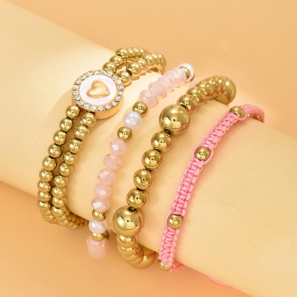 Bohemian beaded bracelet European and American stacking design sense niche ins love 1-piece set elastic bracelet women