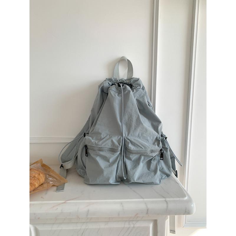 Drawstring Pleated Schoolbag Backpack Women's Niche~~ Nylon Large Capacity Travel Light Backpack Commuter Women
