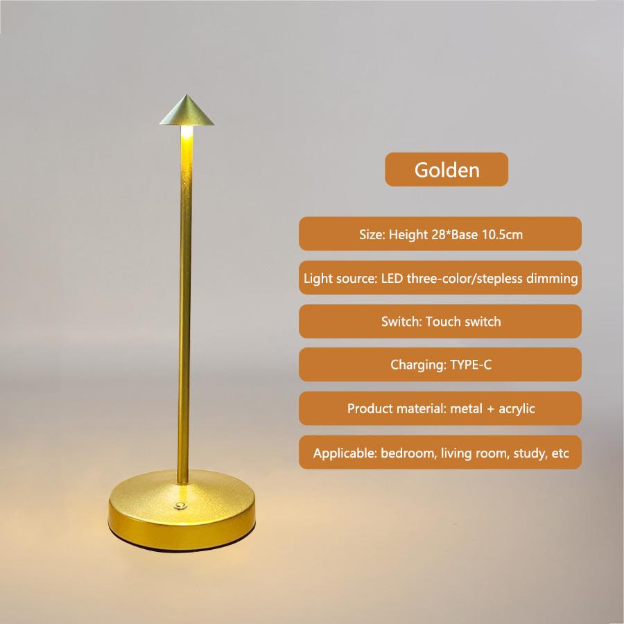 Rechargeable LED Table Lamp Touch Metal Table Lamp Three Colors Cordless Reading Lamp Ambient Light Bar Outdoor Decoration Night