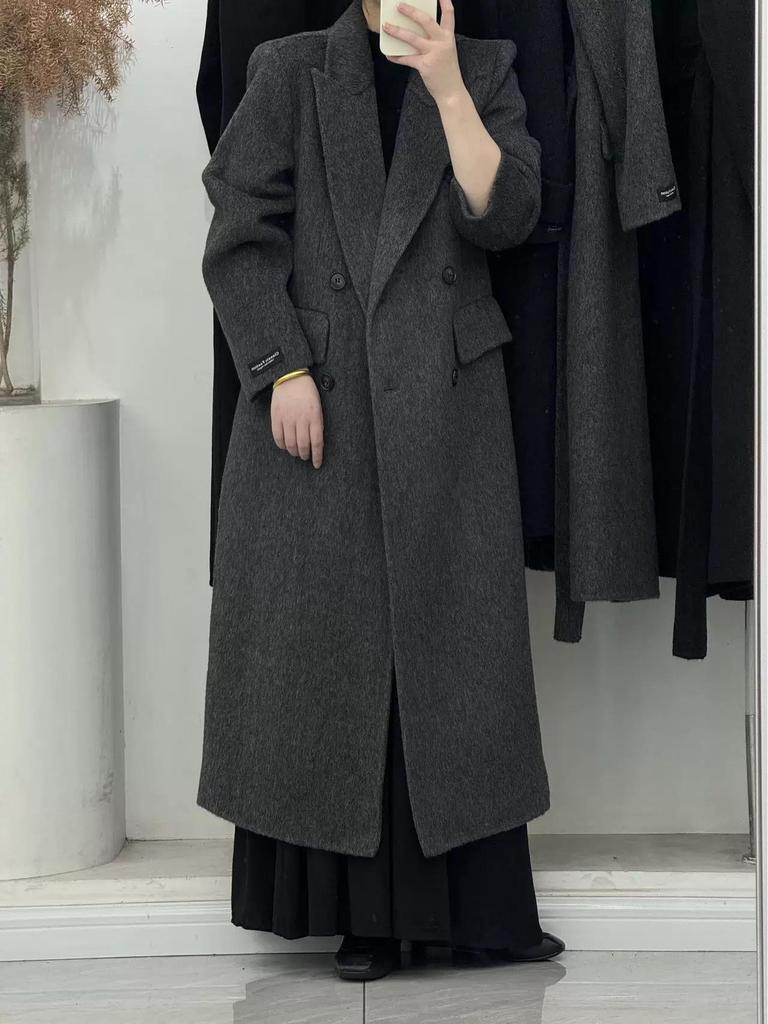 2025 Autumn/Winter Women's Double-Sided Cashmere Wool Coat, Suit Collar, Korean Style, Waist-Slimming, Figure-Flattering.