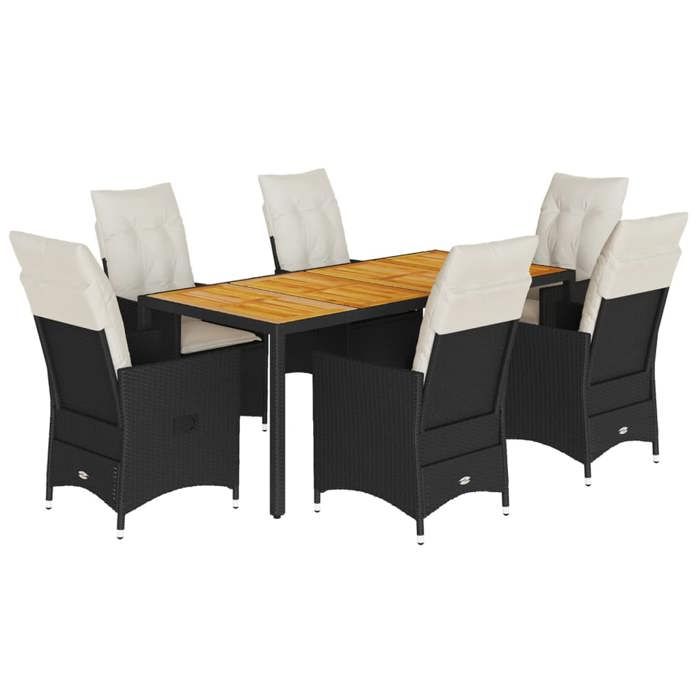 VidaXL Ensemble à manger de jardin coussins 7pcs Noir Résine tressée, ensemble de salle à manger d'extérieur, meuble de 3276685