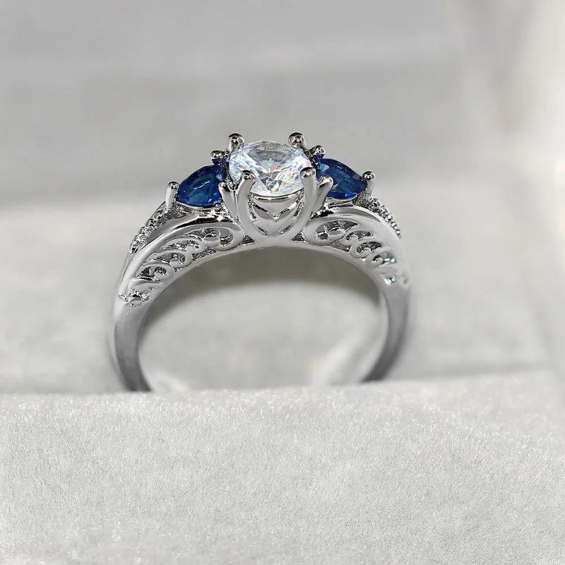 

Milangirl Double Fair Vintage Pattern Blue Stone Four Claws Zircon White Engagement Rings For Women Fashion 10