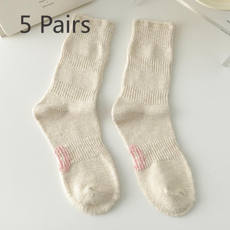 5 Pairs of New Women s Fashionable Cotton Knitted Thick Knit Mid Calf Socks 5 Pairs