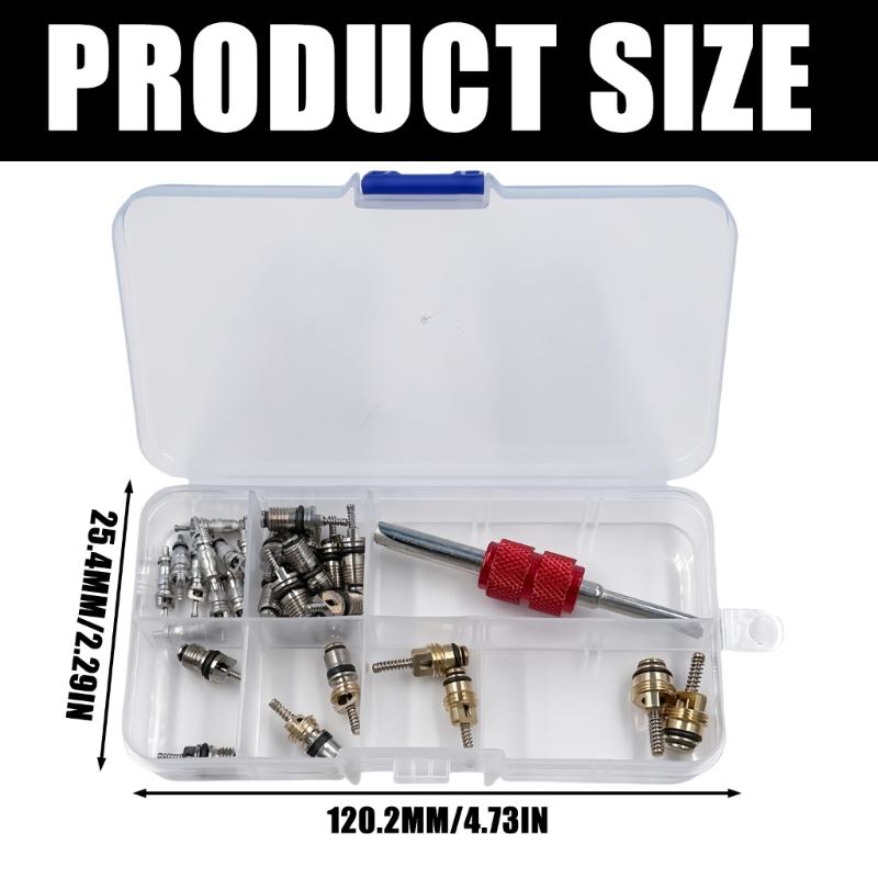 Multiple Vehicle AC Valves Core Replacement Set With Removal Tool Long Lasting Metal Cores For Vehicle Air Conditioning
