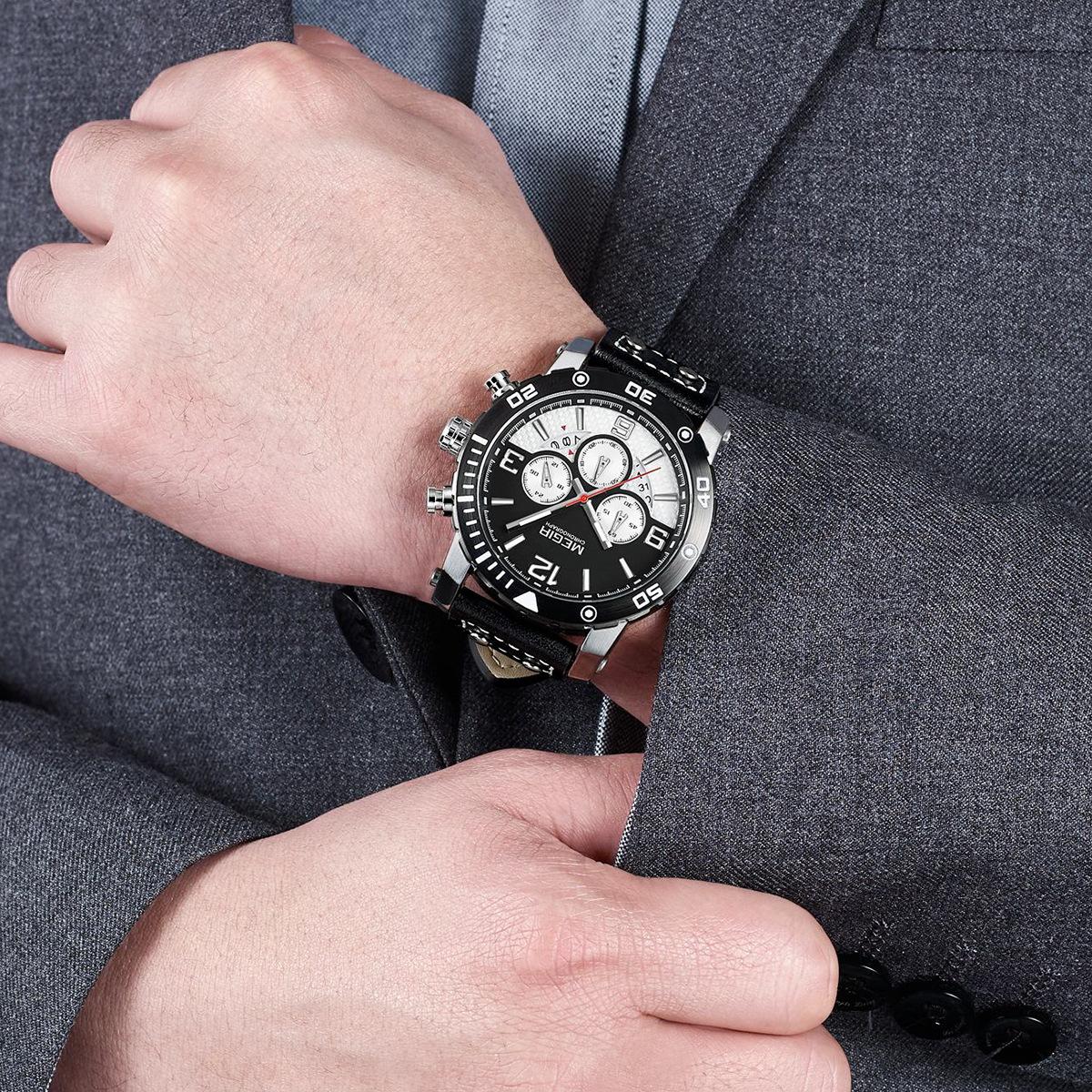 

Meigel оптовые трансграничные часы мужские кожаные мультиспортивные хронографы светящиеся водонепроницаемые кварцевые часы с датой